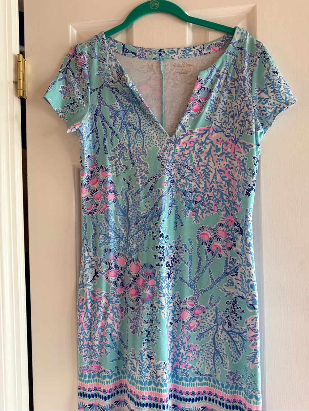 Lilly Pulitzer Mint Blue Floral Print V-Neck Dress with Pink Accents